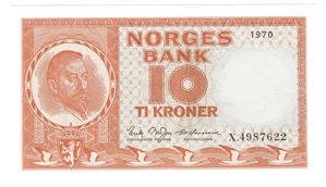 10 kroner 1970 X.4987622 Erstatningsseddel. Kv.0