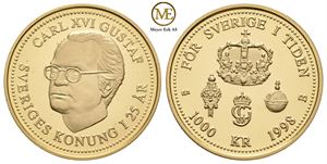 1000 kroner 1998 Carl XVI Gustaf. Sveriges konge i 25 år. Kv.0