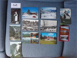SETESDALEN 11 turistkort. Et bunadskort stemplet "OSE I SETESDALEN 1912", de andre moderne