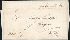 Komplett, betalt brev, påskrevet "Gjerestad 1/9" i 1849 og sendt til Ordføreren i Grimstad.