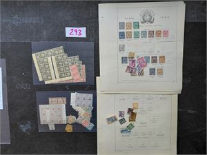 TUNISIA Dubletter på plansjer og noen albumark inkl gutter-pairs og portomerker