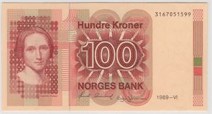 100 kroner 1989. VI utgave. Kv.0