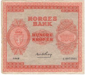 100 kroner 1949 C.0072861. Kv.1-