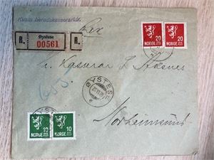 HORDALAND Rek-brev stemplet Øystese i 1928