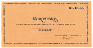 Nordafar a/s blankett 10 kroner. Færøyene. Dansk/norsk fergeselskap. Kv.0
