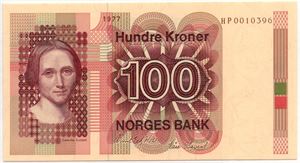100 kroner 1977 HP. Erstatningsseddel. Kv.0