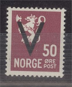 NK 272 ** FALSK 50 øre V m/VM  (Forfalsket overtrykk)  Bak signert Falsk A.Bertzen