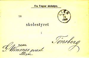 Brev LIER 22-12-1896 på komplett skoleberetning fra Frogner skolestyre for 1891-1895. Prima kvalitet