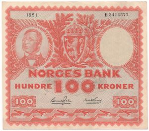 100 kroner 1951 B.3414577. Kv.1+