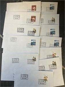 12 brev med Frimerkets dag 1989- stempler fra forskjellige steder