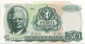 50 kroner 1981 Z.0437374 erstatningsseddel. Kv.0