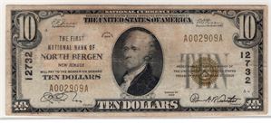 10 dollar The first national bank of North Bergen. Kv.1-