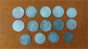 ÖSTERRIKE,  FERDINAND III-LEOPOLD I. Parti 15 st 3 kreuzer silvermynt 1600-tal,  flera i bättre skick.