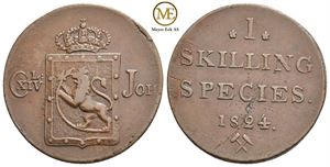 Skilling 1824 Carl XIV Johan. Kv.1+