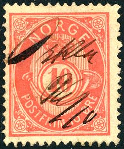 53 III. 10 øre 20 mm, med håndskrevet dampsskipsanering "Orkla 26/10".