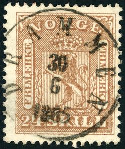 10. 24 skill, rettvendt stemplet "Drammen 30.6.1865".