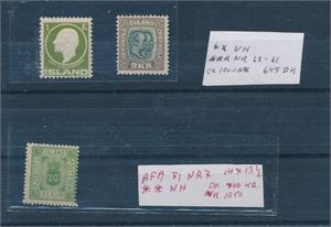 ISLAND xx AFA 61, 63 og Tj 7, 3 postfriske merker i varierende sentrering (AFA 1345)