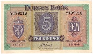 5 kroner 1944 Y.199218. Kv.01