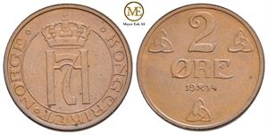 2 øre 1934 Haakon VII. Kv.0