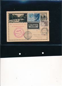 ØSTERRIKE-ZEPPELIN Flott kort med diverse merker fra Mittelmeerfahrt 1929 stemplet "STAMMERSDORF 29-IV-29"
