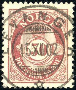 83 X. 50 øre fintagget Knudsem, rettvendt fullstemplet "Levanger 15.12.02". Luksus.