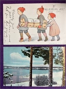 2 jule- og nyttårskort hhv. Mittet (serie 1274) og Abel - - brukt i hhv 1913 og 1905