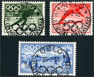 407/09. OL 1952 i komplett serie, pent stemplet "Oslo VI. Olympiske Vinterleker 25.2.52".