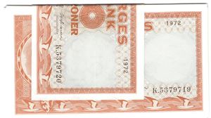 10 kroner 1972 K. i serie. 10 stk. i legg. Kv.0