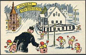 Hilsen Fra Bergen. Brukt i 1932. K-1