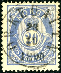54 IId. 20 øre 20 mm, rettvendt stemplet "Orkedalen 28.10.90".