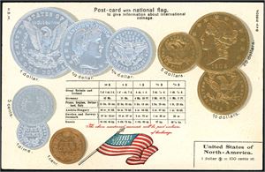 Near 400 postcards, many with stamps, coins and flags.