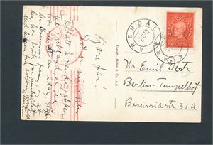 FDC Nk 371 på arendalskort til Berlin. Sensurstempel