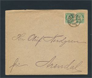 Brev med Nk 61 i par  stemplet "CHRISITIANIA 17-IX-95". Taggefeil, fin reklame bak