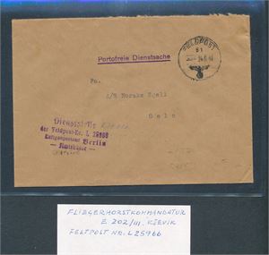 FELTPOST Fliegerhorstkommandatur E202 111 Kjevik. Feltpost L 25966. Brev stemplet "24.6.42"