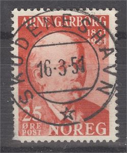 NK 404 LUX Skudeneshavn 16-3-51 på 25 ø Garborg.  Merket har skadde tg. Nederst v. hjørne.