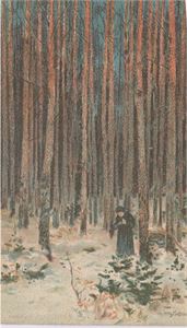 Otto SINDING kunstnerkort  "pike i mørk skog"  Sinding er kunstner født på Kongsberg !