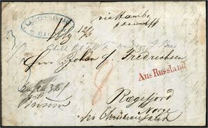 Tre ufrankerte brev fra Riga til Norge i hhv. 1837, 1857 og 1861.