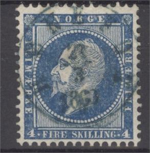 NK 4 I-rings blå Hønefos 23-3-1863 på 4 skill. Oscar