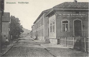 Drammen, Toldbodgt. Med Dr.s. Bryggearbeider Forbund (Drammens kortforlag, 97) brukt ca 1910