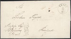 To komplette brev, begge sendt som portofrisak til Farsund. Det ene påskrevet "Bakke 8/5 55" og det andre stemplet "Bakke 25.11.1863".