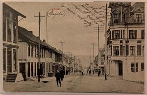 GJØVIK, gatemotiv, brukt 1907, skrift på forsiden.