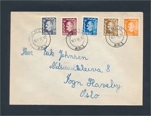 FDC Nk 395 og 397-400 stemplet "OSLO BR. 1" (HK 2200)