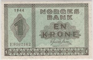 1 krone 1944 F.9362462. Kv.0