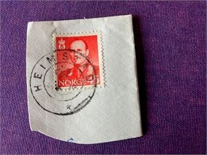 Klipp med stmpl. Kronet Posthorn Heimstad