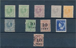 SURINAME x/o/xx Noen klassiske merker + 1 postfriskt merke fra 1941