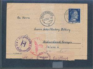 KRIGSFANGEPOST Sensurert brev stemplet "ORANIENBURG 15.2.45" til Kristiansand. Skrevet på tysk