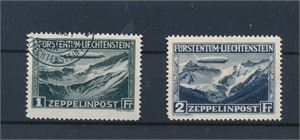 LIECHTENSTEIN x/o Mi 114-15, 1931 Zeppelin. 2Fr er hengslet og regnet til 30% av postfrisk (€ 380)