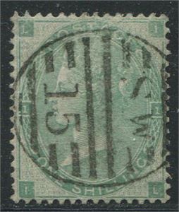 1862 1 shilling green SG90d variety thick paper