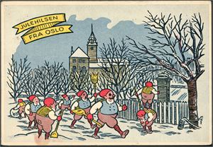Julehilsen fra Oslo. Brukt i 1934. Frimerket mangler. K-3