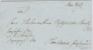 Håndskrevet Mo i Thelemarken 6/2-53 hådskrevet på portofritt brev.  (Te)   UVANLIG håndannulering fra tiden før poststedet fikk stempel.